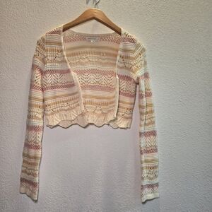 Aeropostale Cream Pink Crop Knit Cardigan Boho